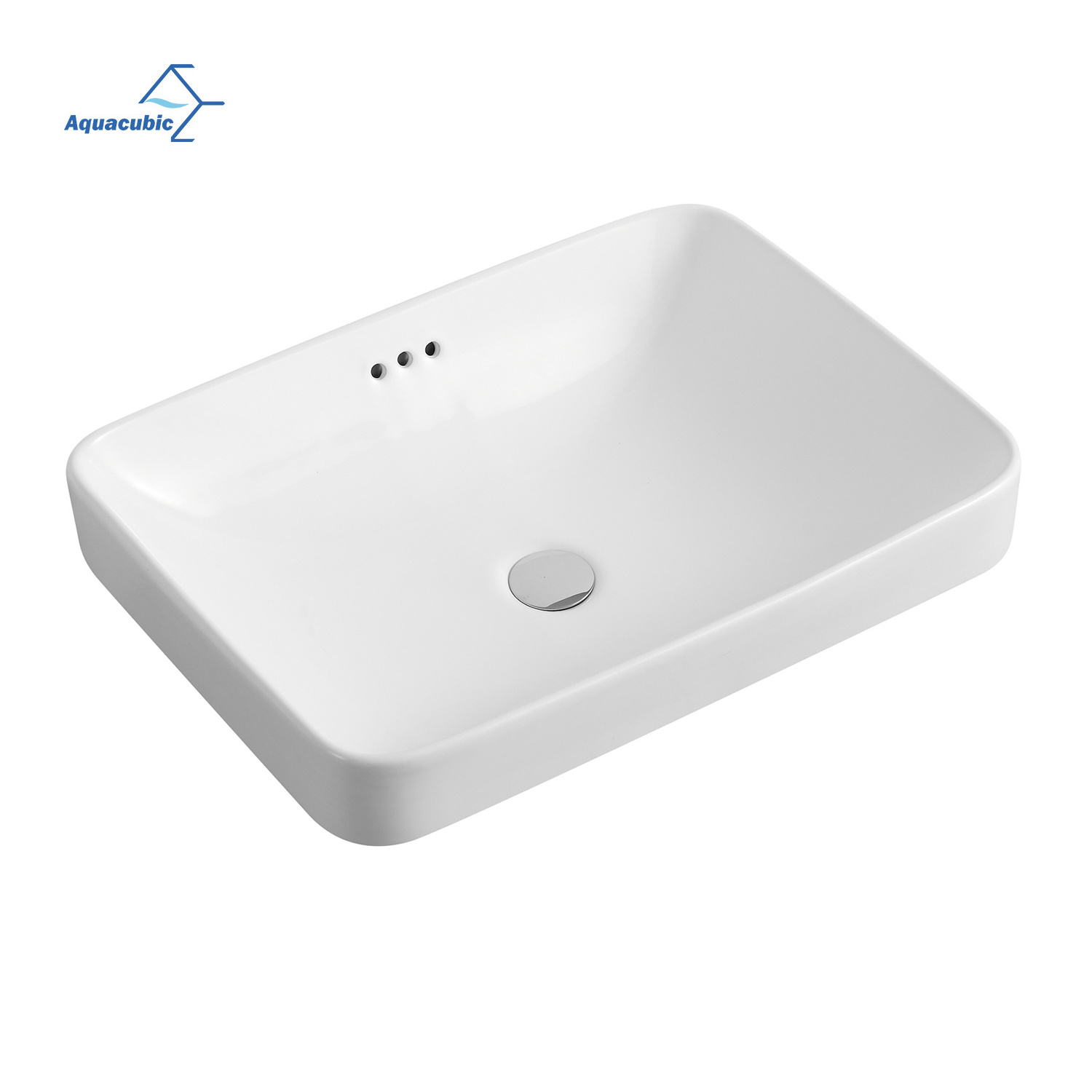 Rectangular White Semi Recessed Ceramic Wash Basin Sink Bathroom Cabinet Above Counter Bathroom Basin