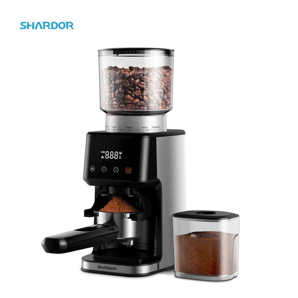 Stainless Steel Espresso 53 58mm Porta-Filter Holders Machine 51 Grinding Setting  Electric Burr Conical Coffee Bean Grinders