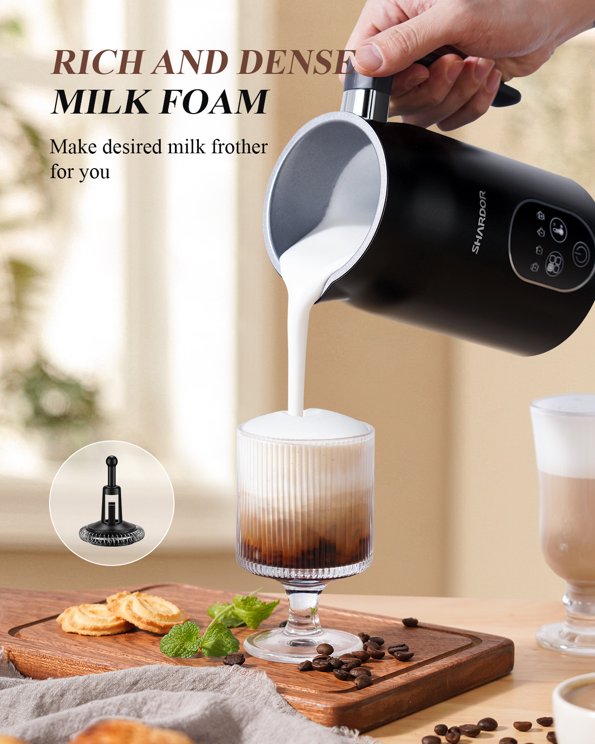 Instant Milk Frother Pot Touch Screen Hot and Cold Foam Maker  Hand Mixer Milk Frother for Coffee 4 in 1 Milk Frother Handheld