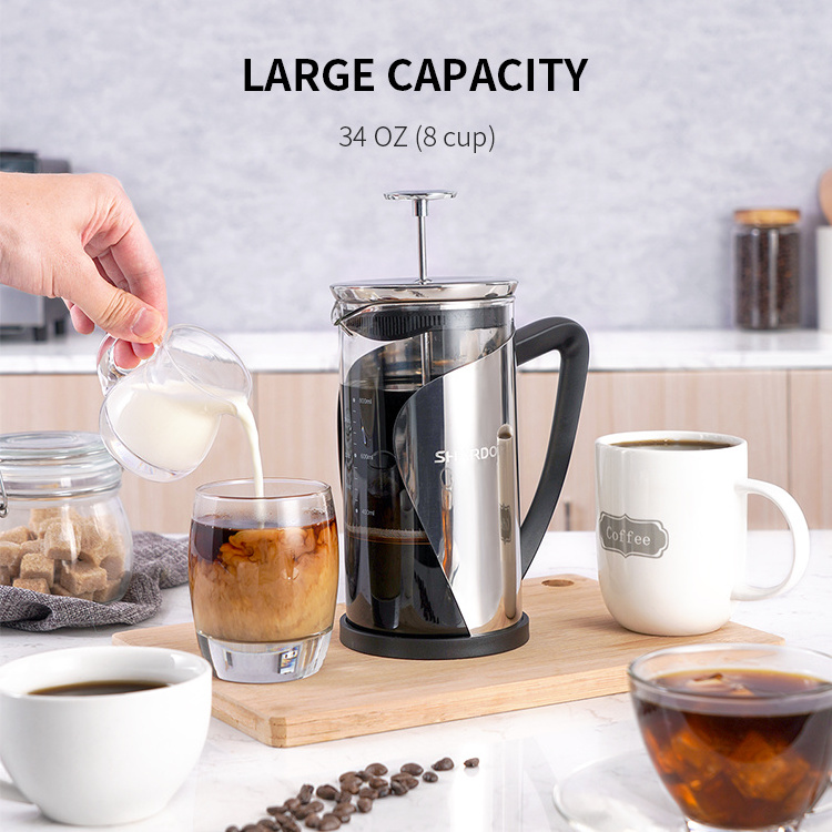 Stainless Steel French Press Double Insulated Rust-Free Dishwasher Safe Coffee Maker