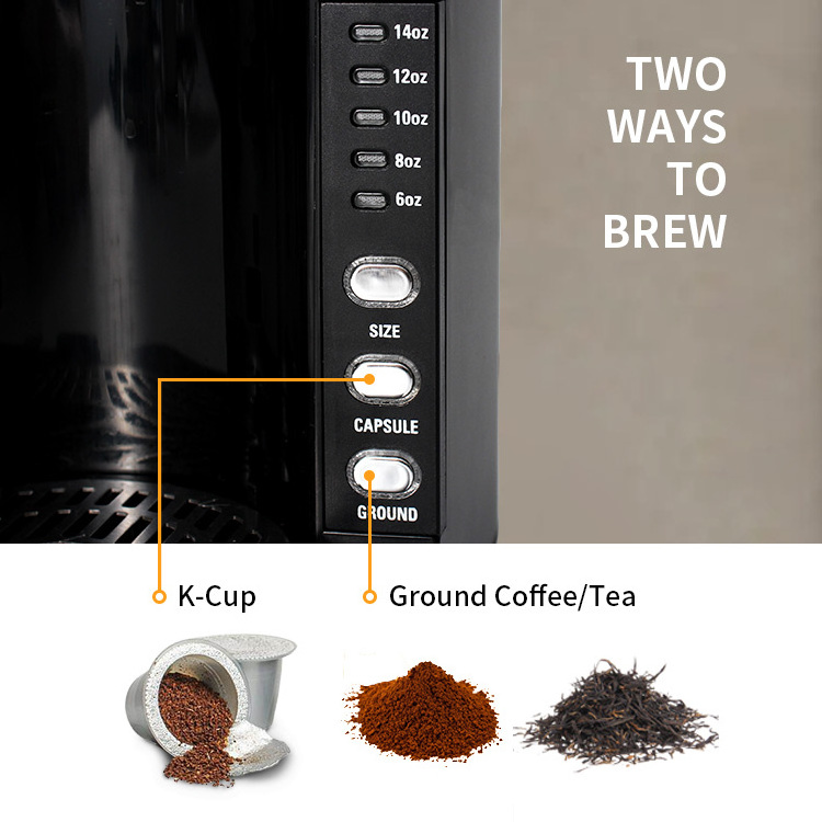 K Cups Ground Coffee Hot Iced Coffee Maker Fits Travel Mug Black 6 to 14 oz Brew Sizes Automatic Mini One Cup Other Coffee Maker