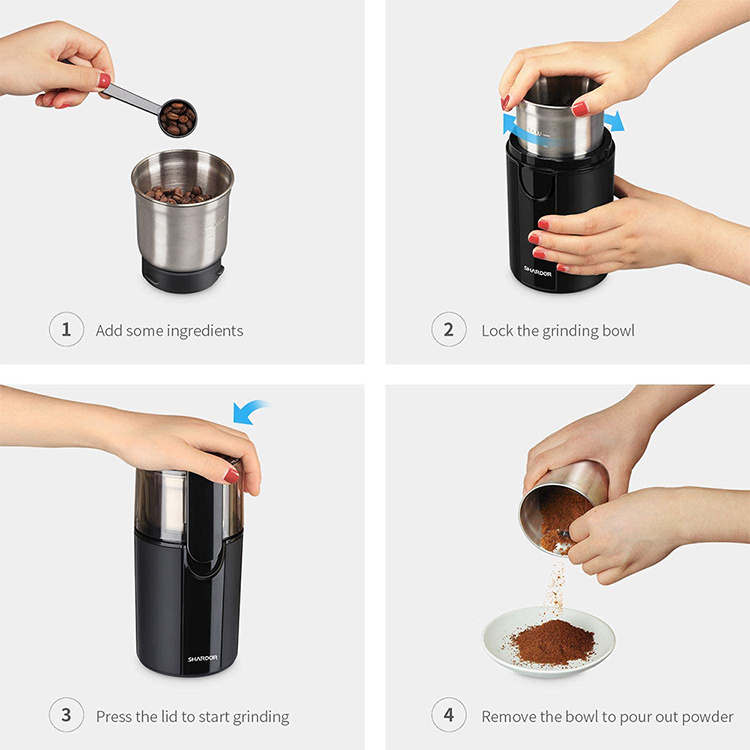 Two-cup Grinder For Dry And Wet Grind Coffee Grinder Electric 70g Removable Stainless Steel Bowl Mini Coffee Grinder