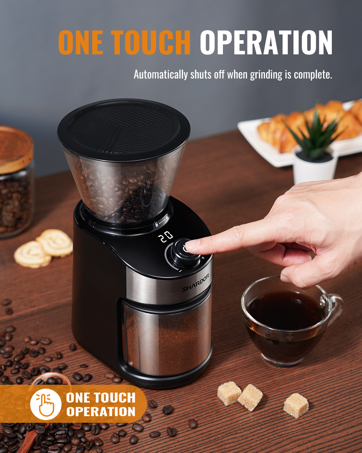 Adjustable Burr Mill with 25 Precise Grind Setting Conical Burr Coffee Grinder French Press Espresso Grinder