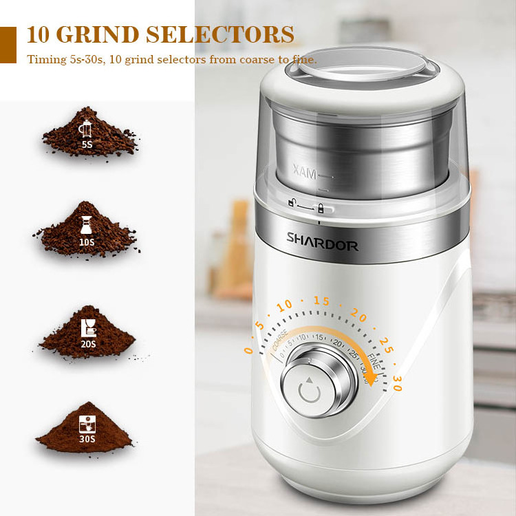 OEM Customize Color Wholesale Coffee Grinder Removable SS Bowl 70g Adjustable Grinding White Quiet Coffee Spice Grinder