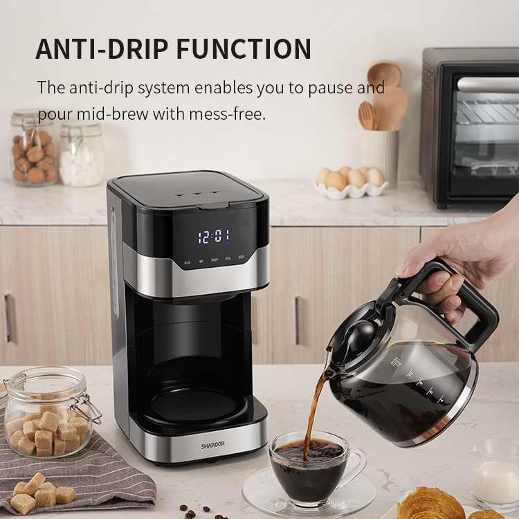 Compact Espresso Machines with Programmable Dishwasher Safe Pot Stainless Steel Drip Coffee Maker