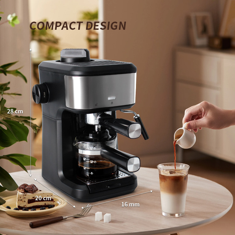 Espresso Coffee Machine 3.5 Bar 1-4 Cup with Steam Milk Frother Black Cappuccino Latte Maker