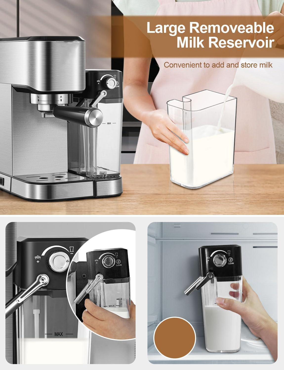 Built In Automatic Milk Frother Espresso Coffee Machine Grinder Home Stainless Steel 20 Bar Espresso & Cappuccino & Latte Maker