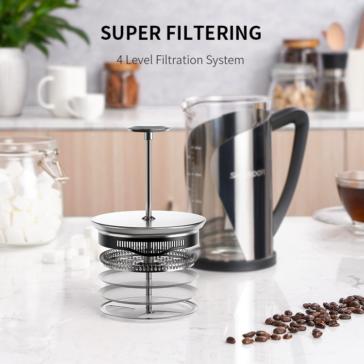 Large Capacity Bpa Free Coffee Maker French Press Stainless Steel 2 Layer Filter 1000ml 34 Oz Coffee Maker