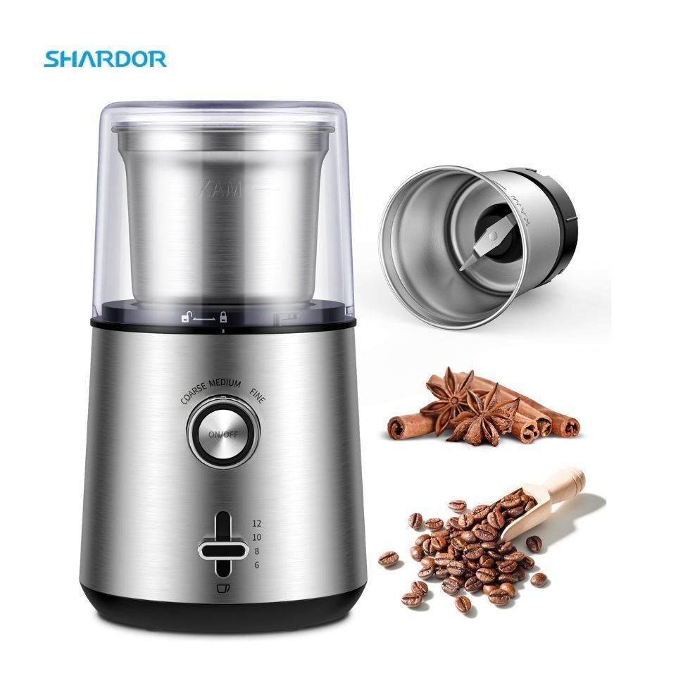 Conical Spice Blades Coffee Bean Grinder Stainless Steel Removable 2 Bowls Blades Kitchen Small Grinder Electric