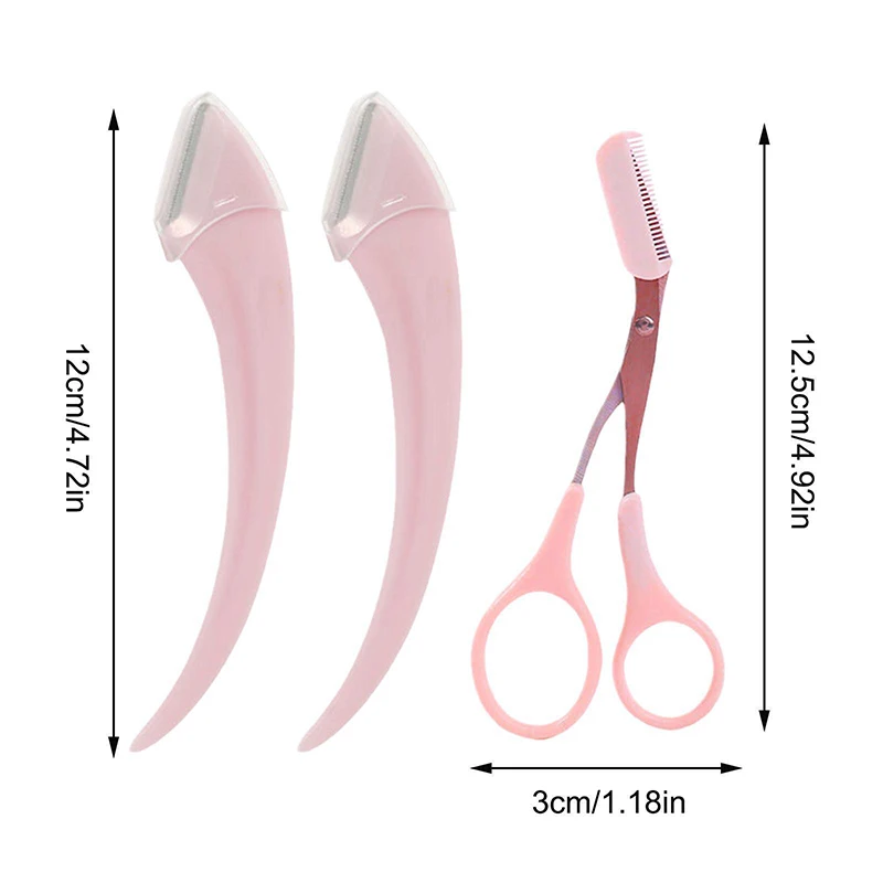 3pcs Eyebrow Trimmer Scissor Comb Facial Eyelash Hair Removal Grooming Shaping Shaver Razor Cutter Women Makeup Cosmetic Tool