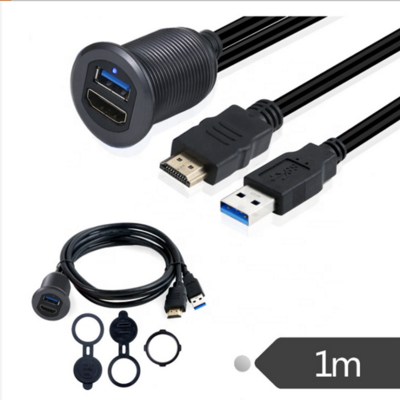 Dash Flush Mount USB A Male HD A Extension Automotive AV Cable