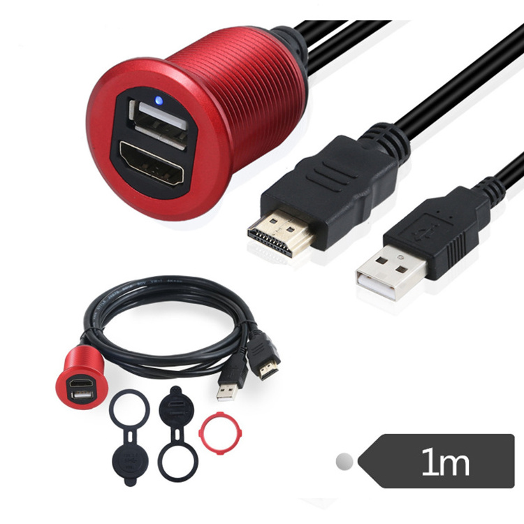 Dash Flush Mount USB A Male HD A Extension Automotive AV Cable