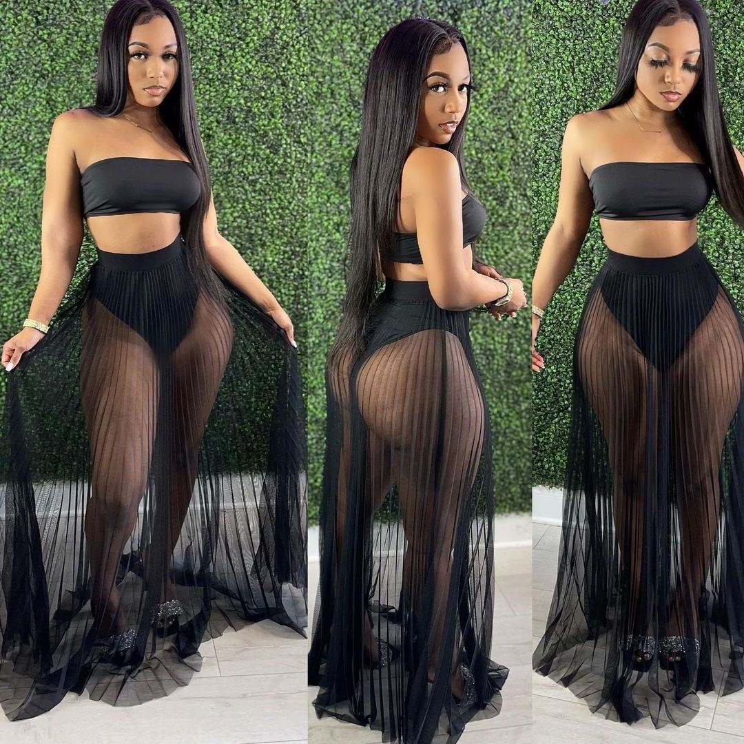 2021 New Design Sexy Two Piece Dress Mesh Tube Top Party Dresses Night Club Casual Hot Dresses