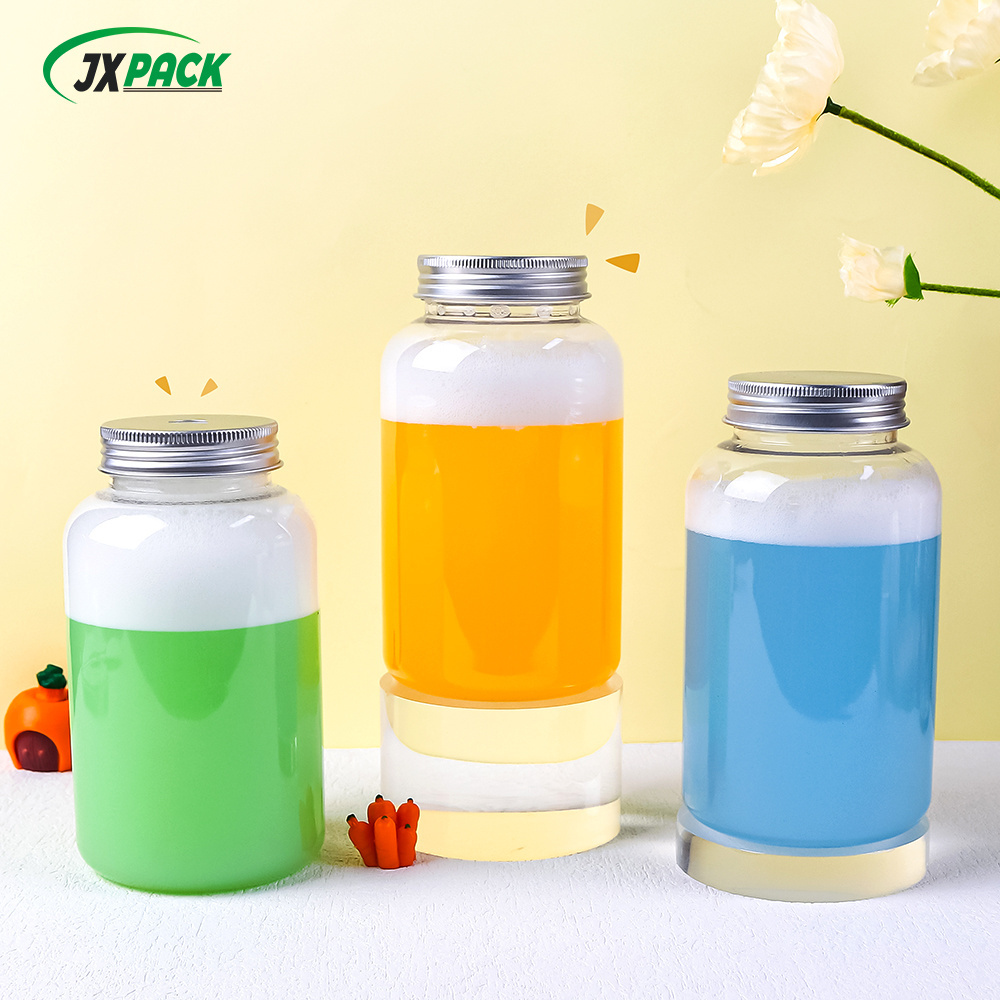 Silver Aluminum Cap Milk Tea Bottle PET Screw Cap High Quality Bottled Takeaway Milk Tea Transparent Food Screen Printing 500ML