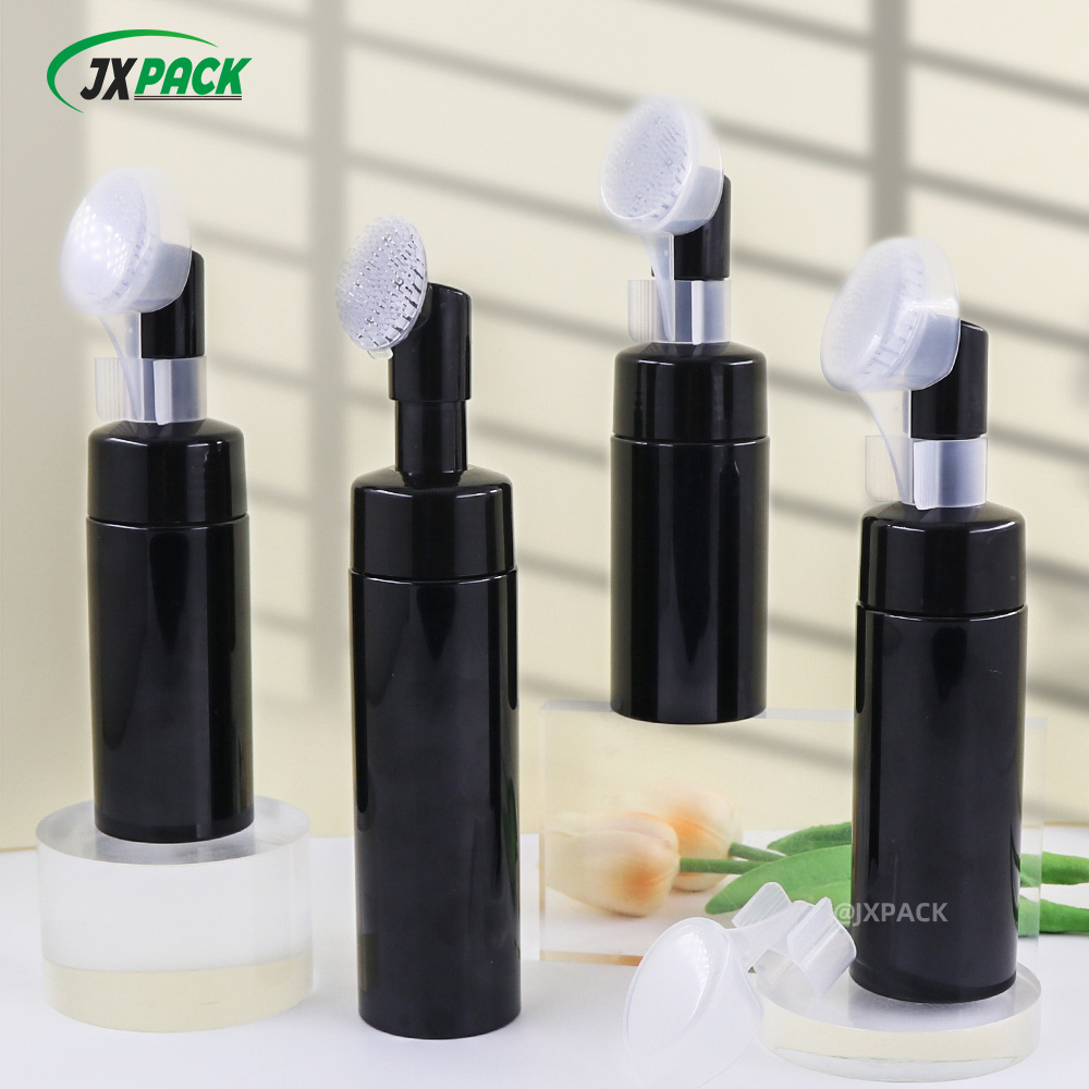 Cosmetic Facial Cleanser Mousse 100ml 150ml 200ml Clear White Plastic Pet Liquid Soap Foam Pump Bottle With Silicone Brushes