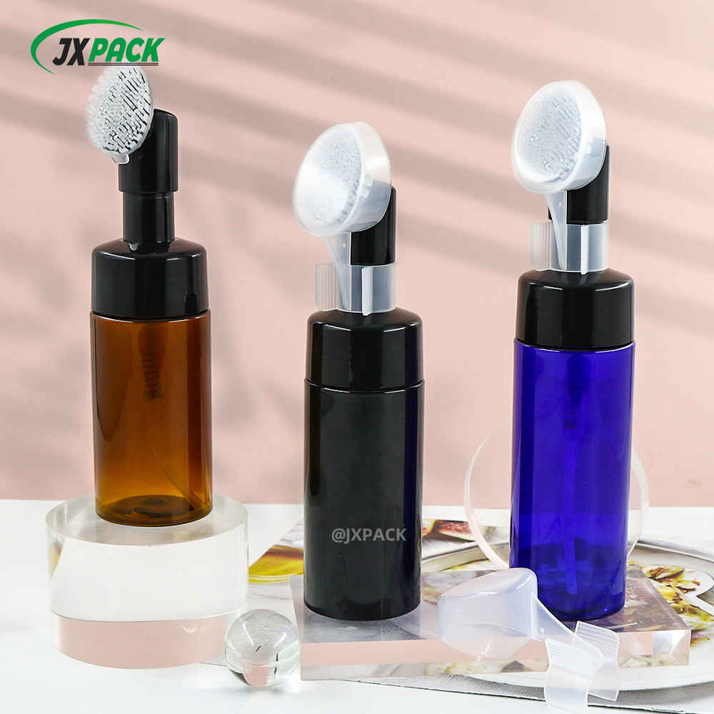 Cosmetic Facial Cleanser Mousse 100ml 150ml 200ml Clear White Plastic Pet Liquid Soap Foam Pump Bottle With Silicone Brushes