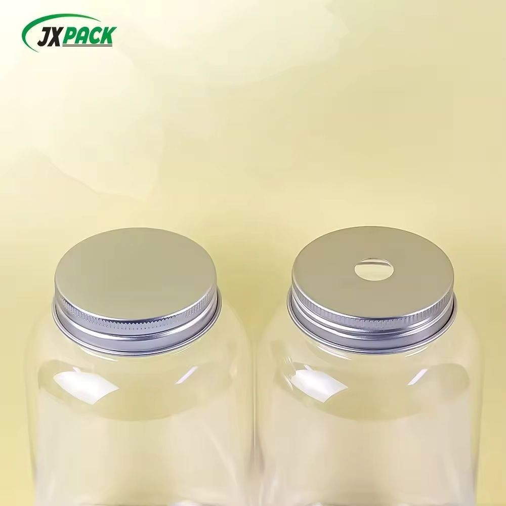 Silver Aluminum Cap Milk Tea Bottle PET Screw Cap High Quality Bottled Takeaway Milk Tea Transparent Food Screen Printing 500ML