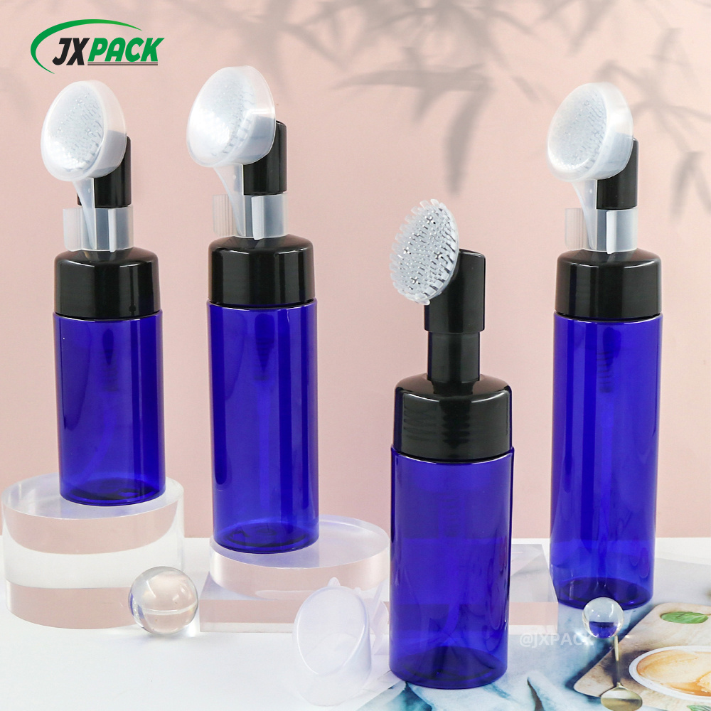 Cosmetic Facial Cleanser Mousse 100ml 150ml 200ml Clear White Plastic Pet Liquid Soap Foam Pump Bottle With Silicone Brushes