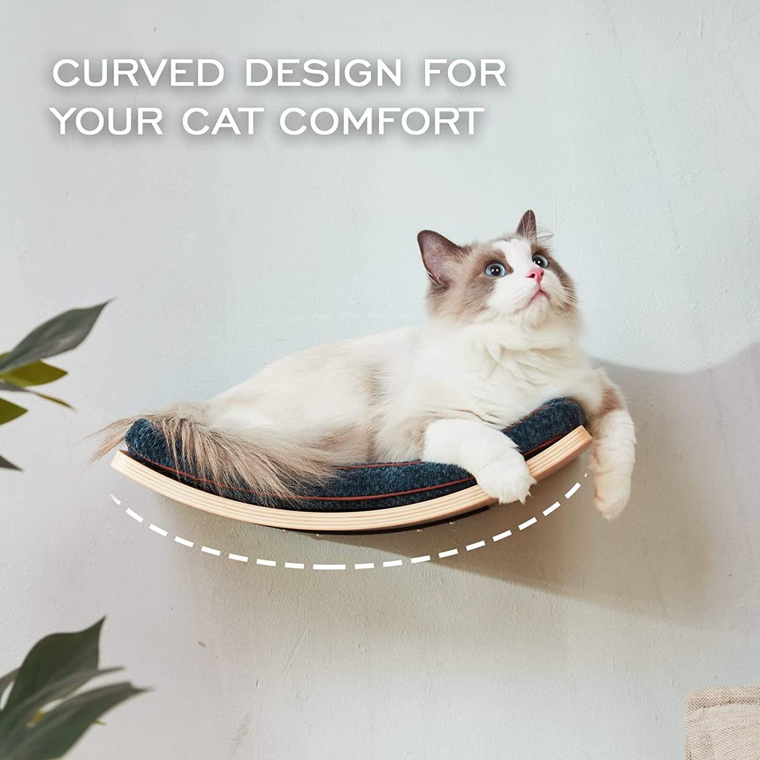 Home wooden cat rack wall - mounted curved cat hammock