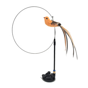 Hot cat toys play with their own simulation of birds with bells bracket suction cup cat teaser feather stick tease cat stick