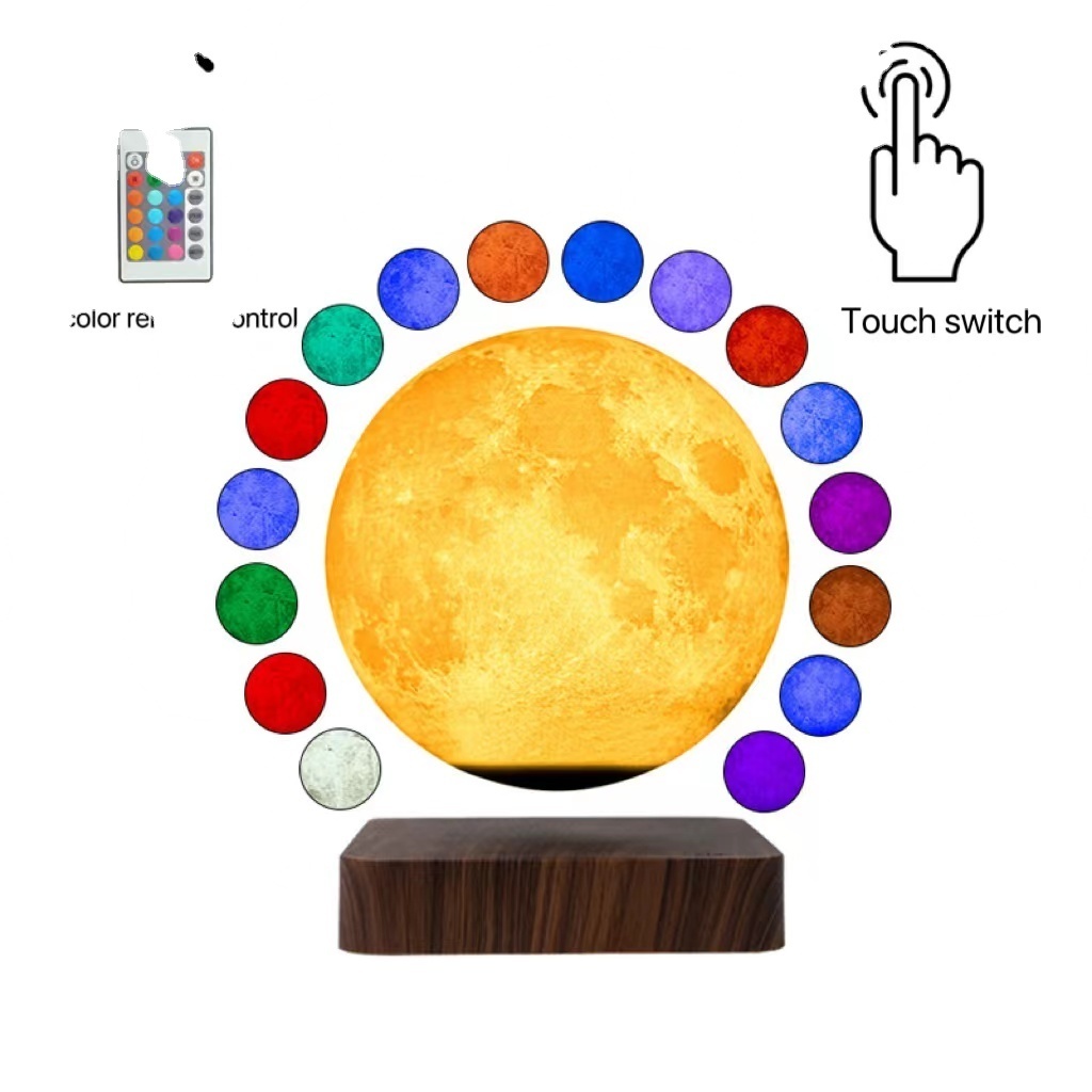 Magnetic levitation moon light 16 color remote control night light home business gift 3D printing magnetic levitation moon light