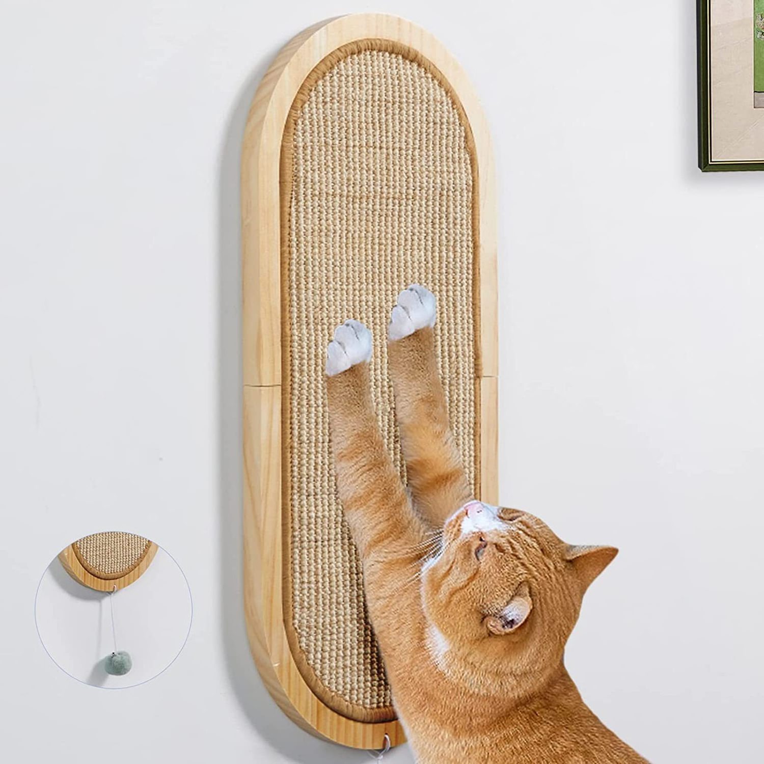 Solid wood cat scratching board on sisal wall for domestic use