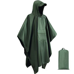 Adult lightweight hooded raincoat polyester multifunctional canopy hiking, camping, fishing, three in one cloak raincoat