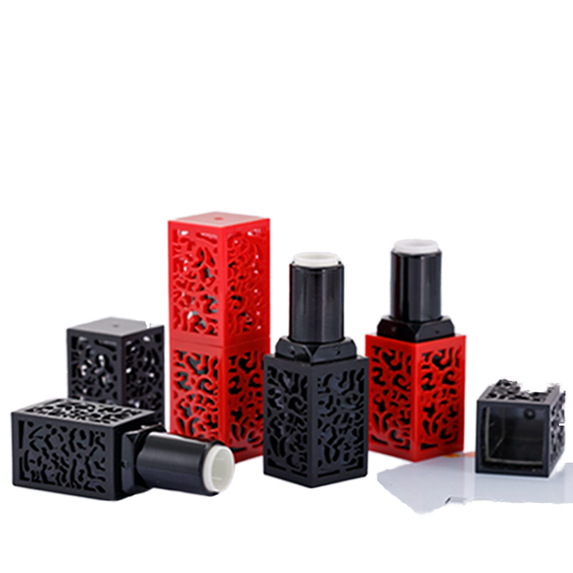 red black magnetic lipstick tubes square hollow out engraving lip stick tubes cute lipstick cosmetics lip balm containers