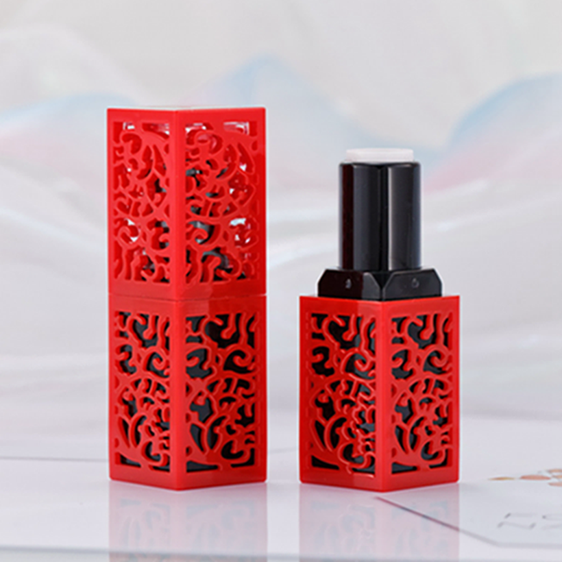 red black magnetic lipstick tubes square hollow out engraving lip stick tubes cute lipstick cosmetics lip balm containers