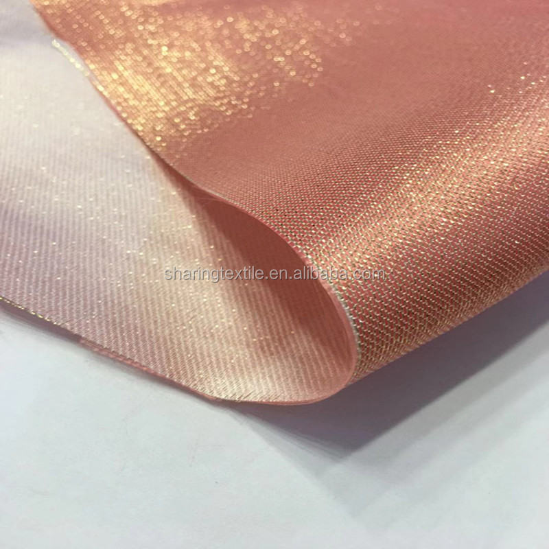 Stocklot Fabrics Polyester Rose Gold Sliver Thread Metallic Shiny Yarn Lurex Woven Fabric For Evening Dress Performance Wear