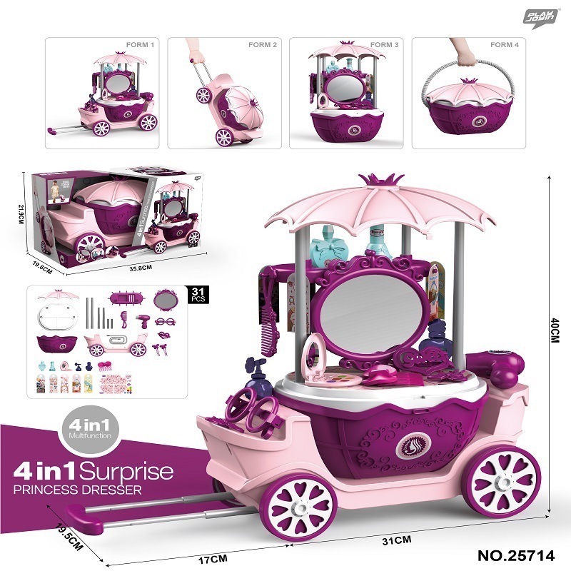 new toys pretend make up Dressing table basket Princess car play house Draw bar box toy Accessories beauty set four in one