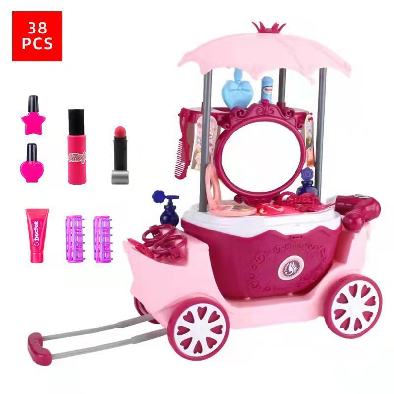 new toys pretend make up Dressing table basket Princess car play house Draw bar box toy Accessories beauty set four in one