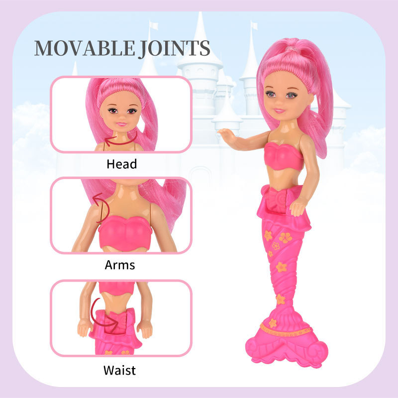 Wholesale Pretty 7 inch Swing Joints Wagging Tail Beautiful Doll set 3 colors mixed Mermaid Princess Doll Toy