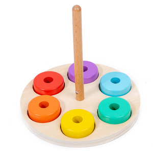 How Sale Toys Rainbow Stacking Ring Tower Board Baby Early Educational Teaching Aids Wood Toddler Baby Toy for Children Colors