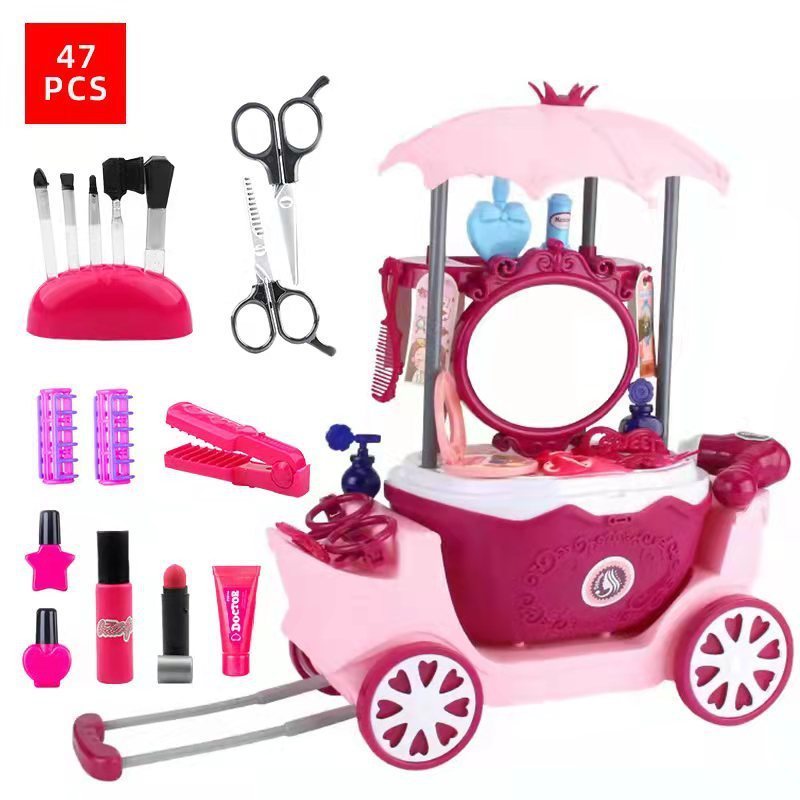 new toys pretend make up Dressing table basket Princess car play house Draw bar box toy Accessories beauty set four in one