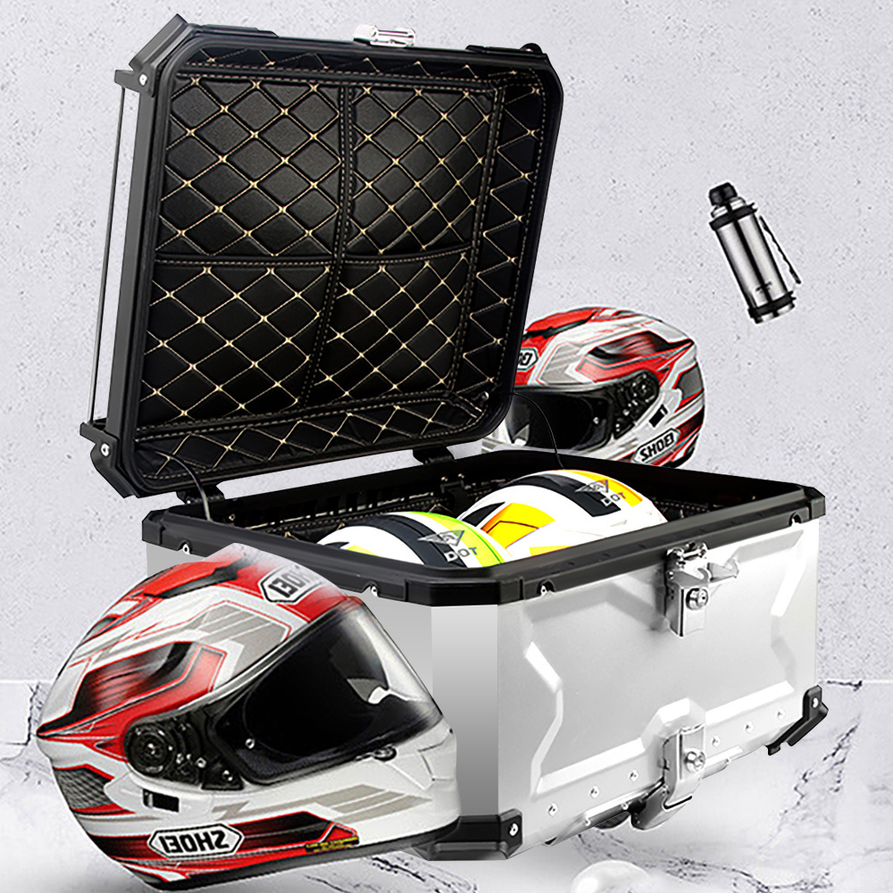 80l With X Aluminium Alloy Motorcycle Tail Box Top Case Scooter Luggage Delivery Box Black/silver Color