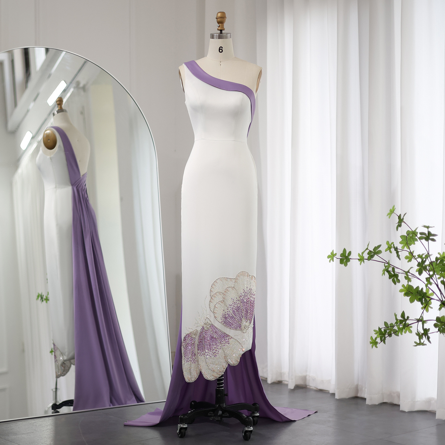 Sharon Said SS475 Dubai White Lilac Butterfly Luxury Evening Dresses Arabic One Shoulder Midi Formal Party Dress