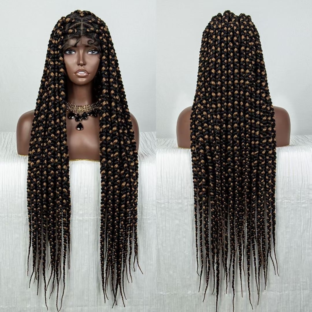 Sharopul black/dark brown color Two Color Mixing Africa Jumbo Braiding Hair Synthetic Hair full lace braided Wigs