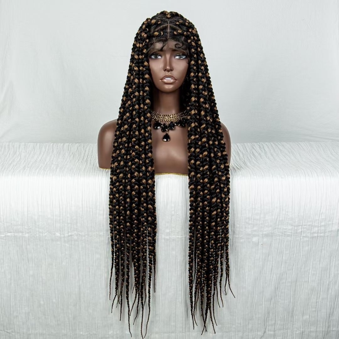 Sharopul black/dark brown color Two Color Mixing Africa Jumbo Braiding Hair Synthetic Hair full lace braided Wigs