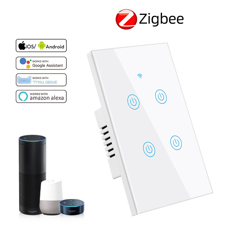 Zigbee WiFi Wall Touch Light Switch Smart Life AC100-240V Interruptor Zigbee Tuya Works with Alexa Google Home 1/2/3/4 Gang