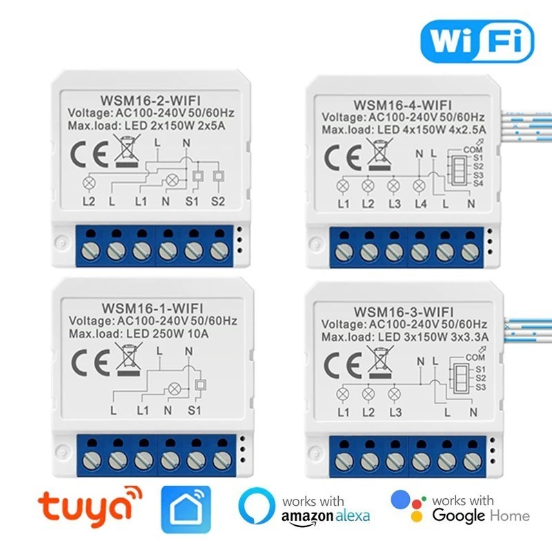 1/2/3/4 Gang Tuya Smart WiFi Light Switch 2-way Control Mini Smart Breaker Smart Life Control Support Alexa Google Home