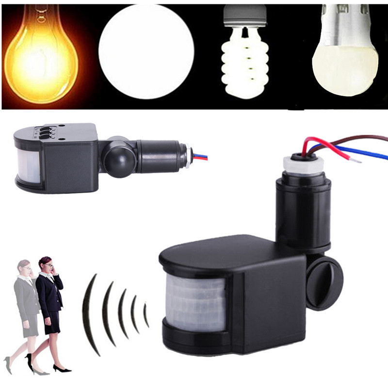 ABS Environmental Adjustable LED Outdoor 220V Infrared PIR Motion Sensor Detector Wall Light Switch Black