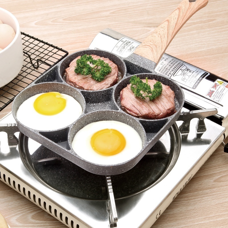 4 Cups Divided Soft Handle Aluminium Alloy Non-Stick Frying Pan Egg Omelette Pan Egg Pan