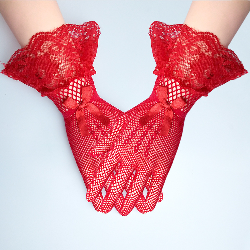 Black Lace Fishnet Lace Gloves Fingered Party Wedding Dress Prom Evening Wedding Bridal Glove