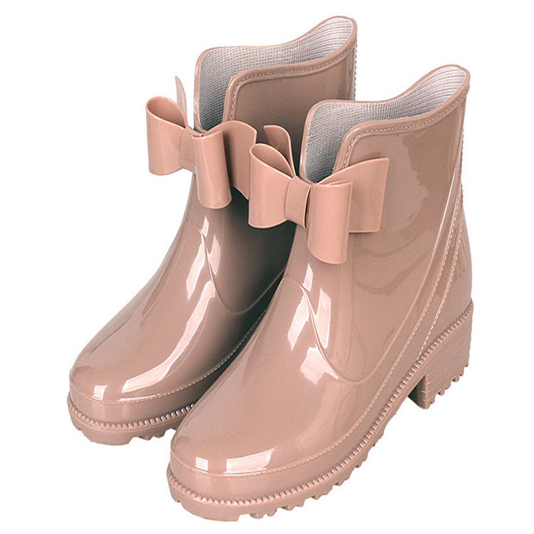 fashion bowknot unique style pvc clear ankle rain boots shoes for girls pvc woman rain boot CC1026