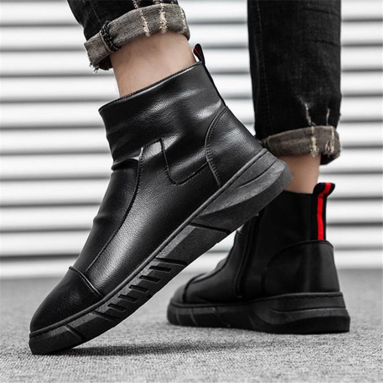 New Style Vintage PU Leather Men's Fashion Chelsea Boots zipper Flat Casual  Ankle Boots for Men ZJ844