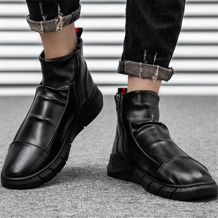 New Style Vintage PU Leather Men's Fashion Chelsea Boots zipper Flat Casual  Ankle Boots for Men ZJ844