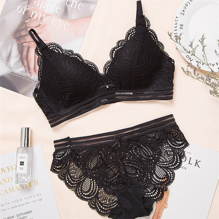 2019 triangle cup comfort thin wireless lace underwear bra brief sets sexy bra and panties