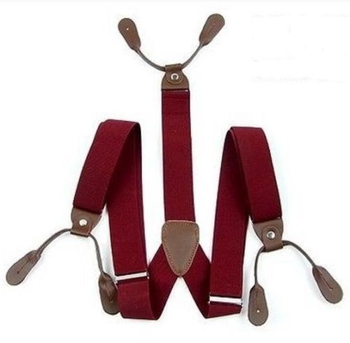 NEW ADJUSTABLE DARK RED MENS BRACES SUSPENDERS WIDE THICK 3.5 CM 6 BUTTON CITY AG131