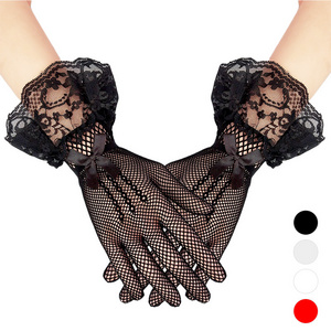 Black Lace Fishnet Lace Gloves Fingered Party Wedding Dress Prom Evening Wedding Bridal Glove